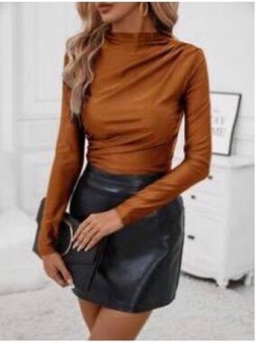 SHEIN Rust Long Sleeve Mock Neck Top
